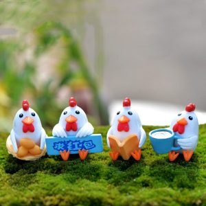 Mini Fairy Garden Animals Resin Cock And Hen Model Wholesale Fairy Garden Accessories Supplies Miniture Fairy Garden Ornament Small Artificial Chicken Rooster Figurine Kids Gifts Terrarium Fairy Garden Kits Decoration Table Decor